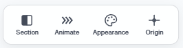 Work bar with Section, Animate, Appearance, and Origin tools