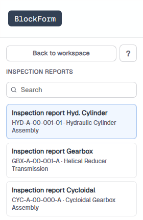 Photo Library Inspection reports sidebar with search and a selected report